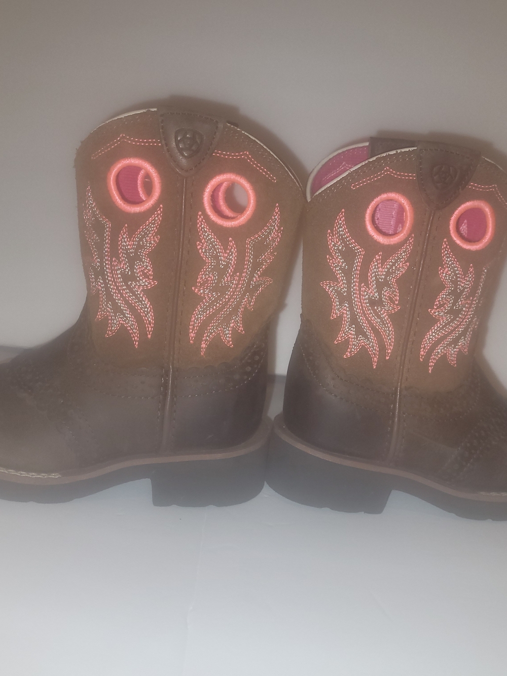 Ariat Kids Brown Western Boots with Pink Accents - Picture 3 of 5